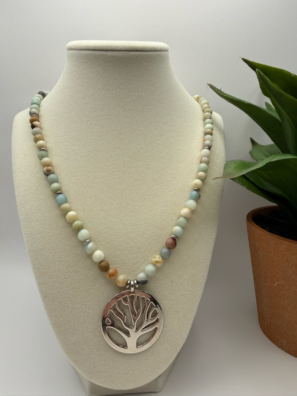 New Artisan Made Amazonite Tree of Life Necklace 22” 6mm Beads| Nickel Free